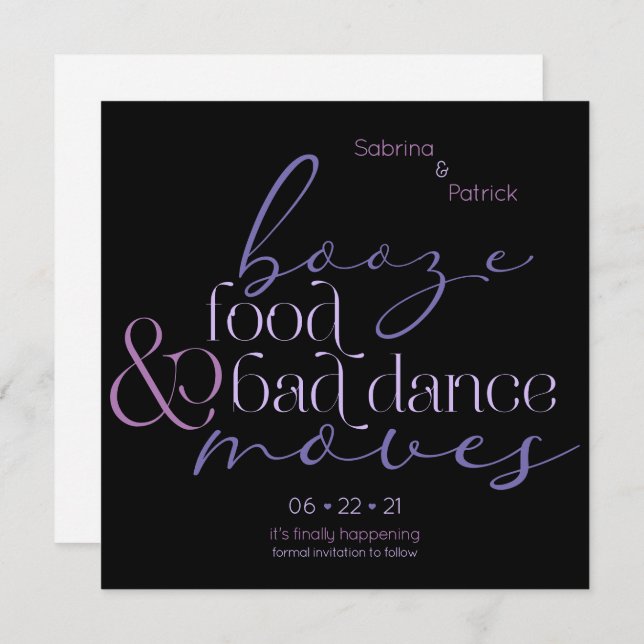 Invitación Lilac Booze Comida mala danza se muda SaveDate (Anverso / Reverso)