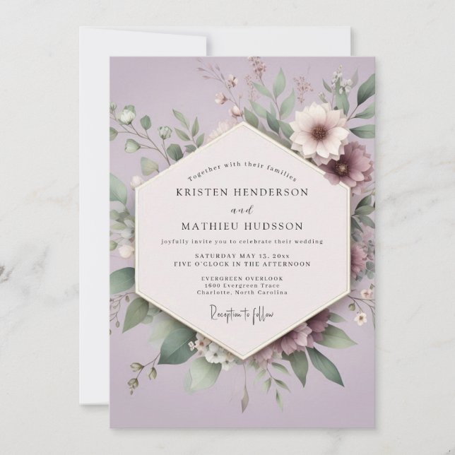 Invitación Lilac Botanical Romance Wedding (Anverso)