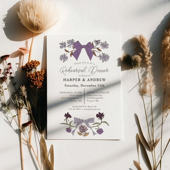 Invitación Lilac Bows Blossom Boda Ensayo Cena (Subido por el creador)
