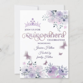 Invitación Lilac Butterfly florido jardín tiara Quinceañera
