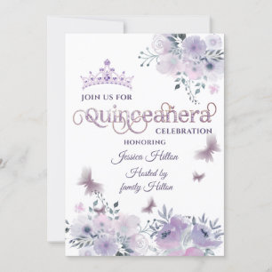 Invitación Lilac Butterfly florido jardín tiara Quinceañera