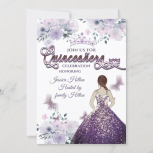 Invitación Lilac Butterfly florido jardín tiara Quinceañera