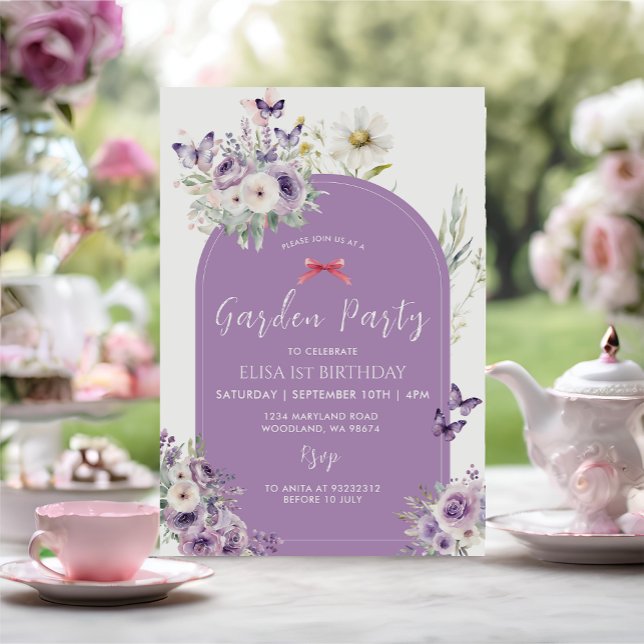 Invitación Lilac Butterfly primer cumpleaños Fiesta del Jardí (Subido por el creador)