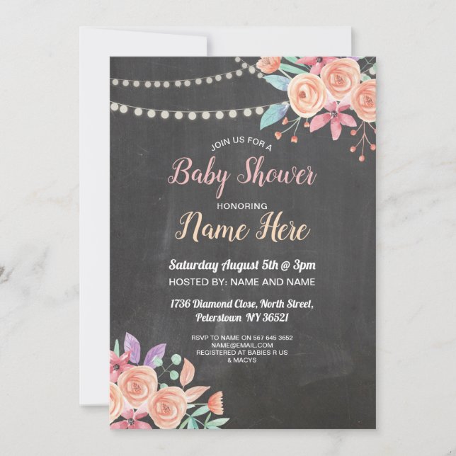 Invitación Lilac Chalk, Fiesta de Flor de Melocotón Invitado  (Anverso)