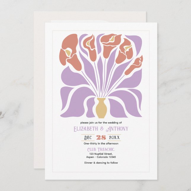 Invitación Lilac & Clay Rose Abstract Floral Boho Wedding (Anverso / Reverso)