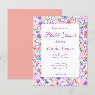 Invitación Lilac colorido, Peach, Pink, Blue Bridal Shower