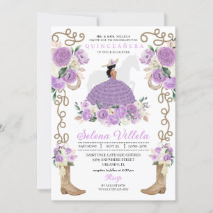 Invitación Lilac Cowgirl Princesa Horse Charro Quinceañera