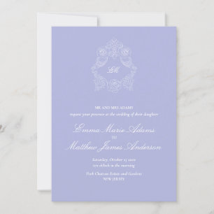 Invitación Lilac Crest Monograma Clásico Bodas Periwinkle