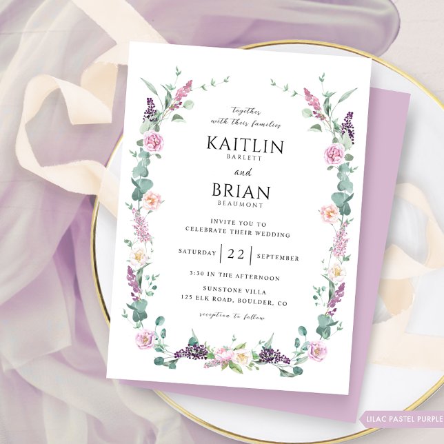 Invitación Lilac Delicado, Púrpura, Boda Floral Pastel (Subido por el creador)