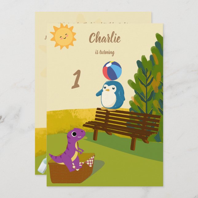 Invitación Lilac Dino en el cumpleaños de Park (Anverso / Reverso)