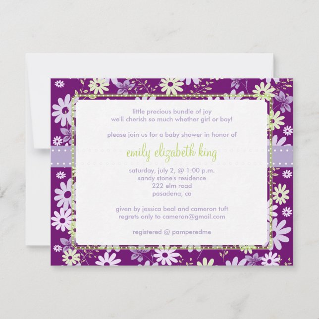 Invitación Lilac ~ Ducha de bebé de jardín (Anverso)