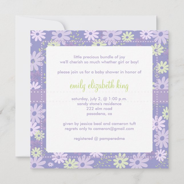 Invitación Lilac ~ Ducha de bebé jardín (Anverso)