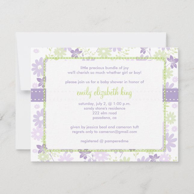 Invitación Lilac ~ Ducha de bebé jardín (Anverso)