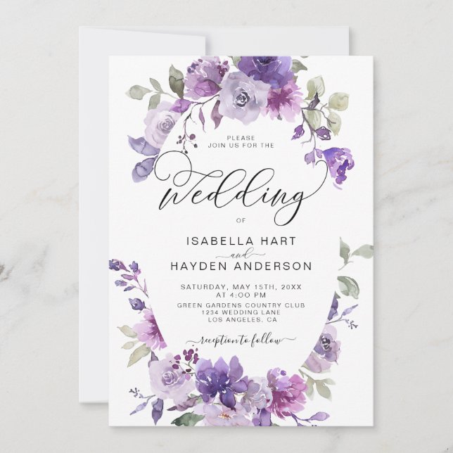 Invitación Lilac Dusty Purple Mauve Floral Elegante Boda (Anverso)