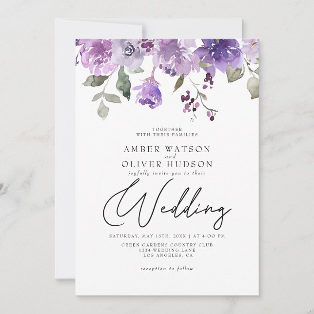 Invitación Lilac Dusty Purple Mauve Floral Garden Wedding (Anverso)