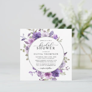 Invitación Lilac DustyPurple Floral Relieve metalizado platea
