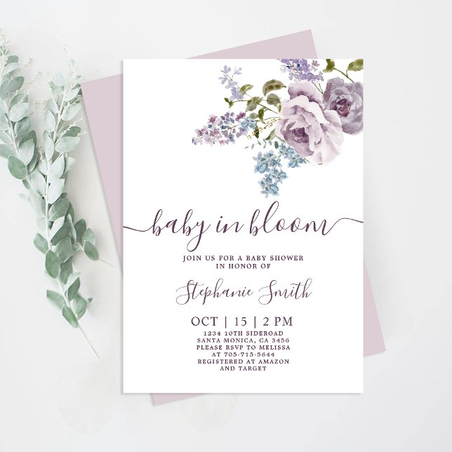 Invitación Lilac Floral Baby en Bloom Baby Shower Chica (Subido por el creador)