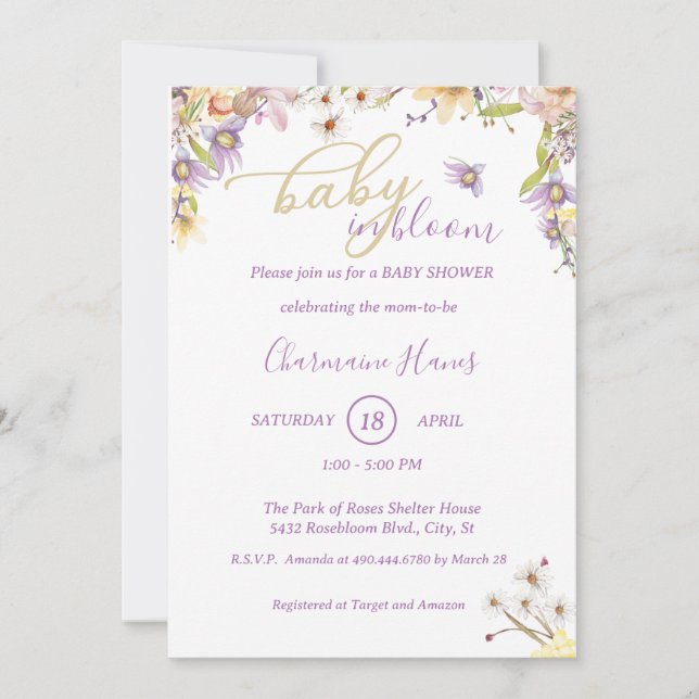Invitación Lilac Floral Blooming Baby Shower (Anverso)