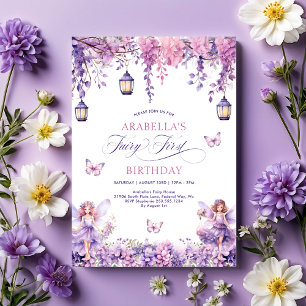 Invitación Lilac Floral Fairy First First Birthday Fiesta