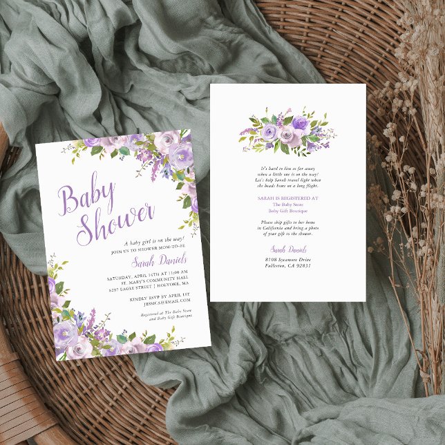 Invitación Lilac Floral Long Distance Baby Shower (Subido por el creador)