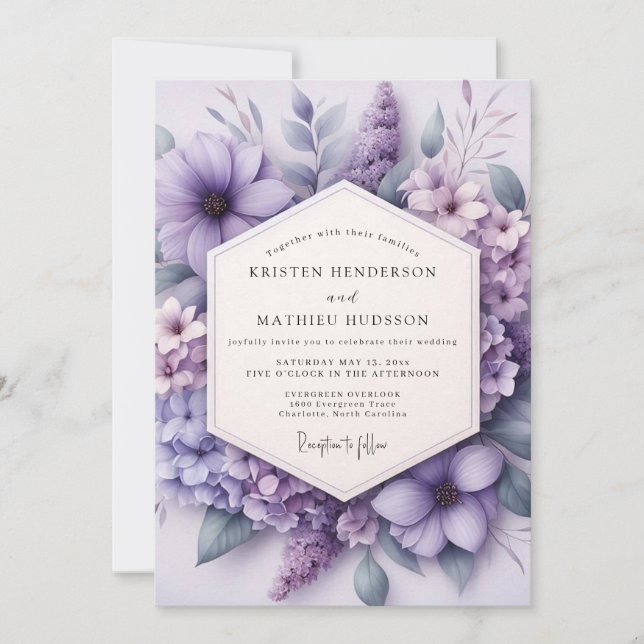 Invitación Lilac Floral Meadow Wedding (Anverso)