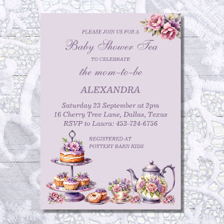 Invitación Lilac Floral Rosa Whimsical Tea Beber Ducha