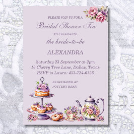 Invitación Lilac Floral Rosa Whimsical Tea Brillante Ducha