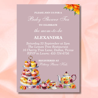 Invitación Lilac Floral Whimsical Tea Baby Shower