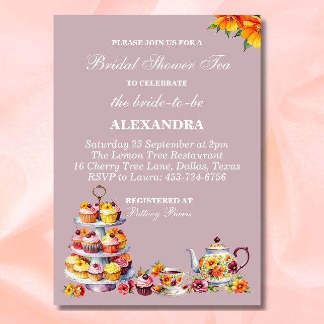 Invitación Lilac Floral Whimsical Tea Bridal Shower (Subido por el creador)