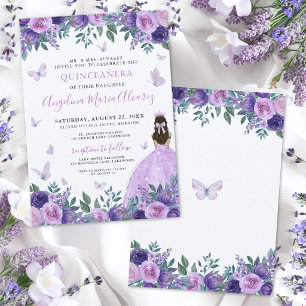 Invitación Lilac Flores Moradas Mariposa Quinceañera