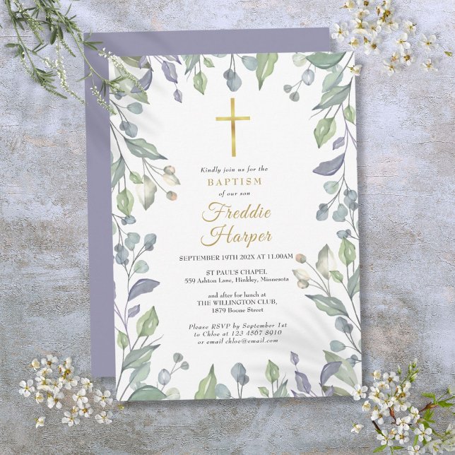 Invitación Lilac Flores Silvestres Acuarela Bautizo (Lilac Wildflowers Watercolor Baptism Christening Invitation)