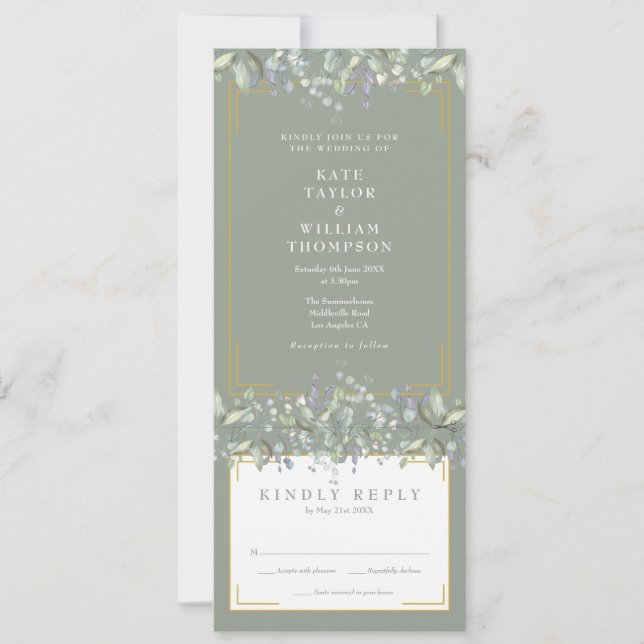 Invitación Lilac Foliage Floral Sage Green Todo En Un Boda (Anverso)