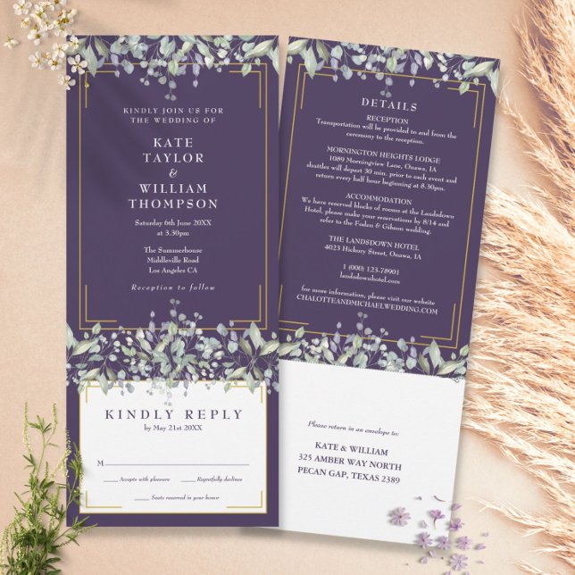 Invitación Lilac Foliage Purple All In One Boda Details (Subido por el creador)