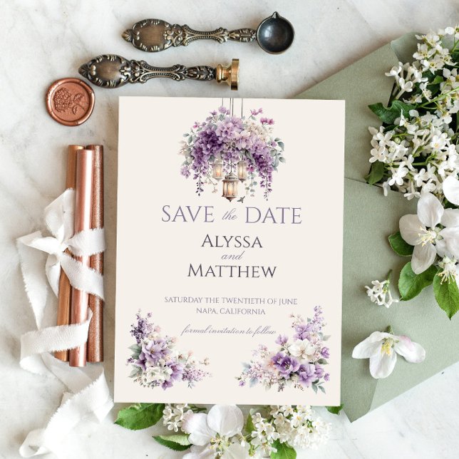 Invitación Lilac Garden Lantern Romance Save the Date (Subido por el creador)