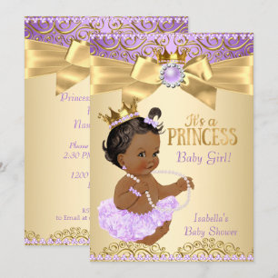 Invitación Lilac Gold Bailarina Princesa Baby Shower Étnico