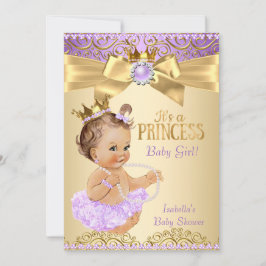 Invitación Lilac Gold Ballerina Princesa Baby Shower Brunette