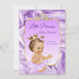 Invitación Lilac Gold Princess Baby Shower Chica brunette