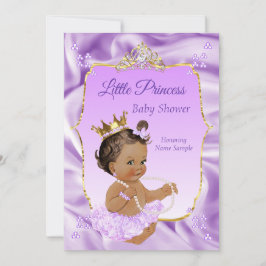 Invitación Lilac Gold Princess Baby Shower Chica morena oscur