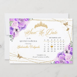 Invitación Lilac & Gold Quinceañera Salven La Fecha