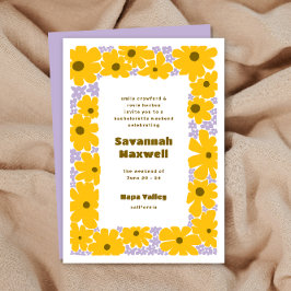 Invitación Lilac Groovy amarillo soleado florece Boho Bachelo