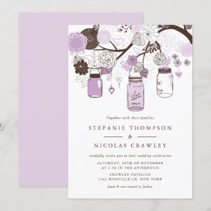 Invitación Lilac Hanging Mason Jars Boda