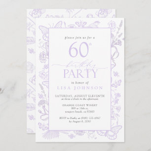 Invitación Lilac Lavender 60 cumpleaños Fiesta de Flores Eleg
