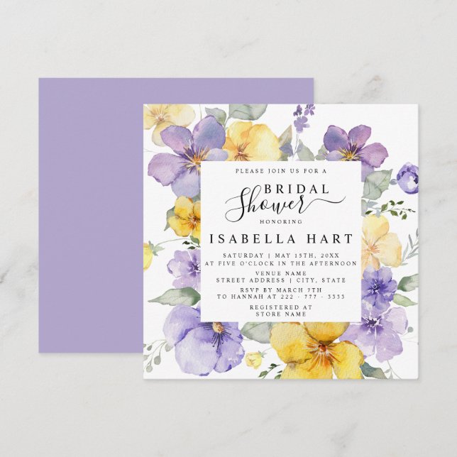 Invitación Lilac Lavender Amarillo Floral Floral Brigada Duch (Anverso / Reverso)
