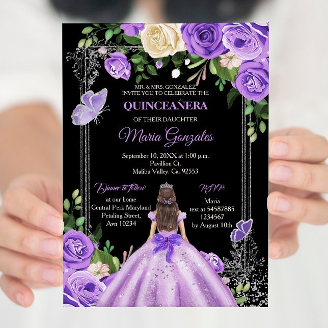 Invitación Lilac lavender color púrpura plata Quinceanera (Subido por el creador)