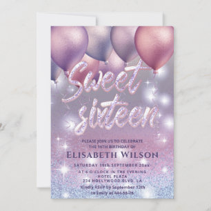 Invitación Lilac lavender con globo sombrío purpurinoso en