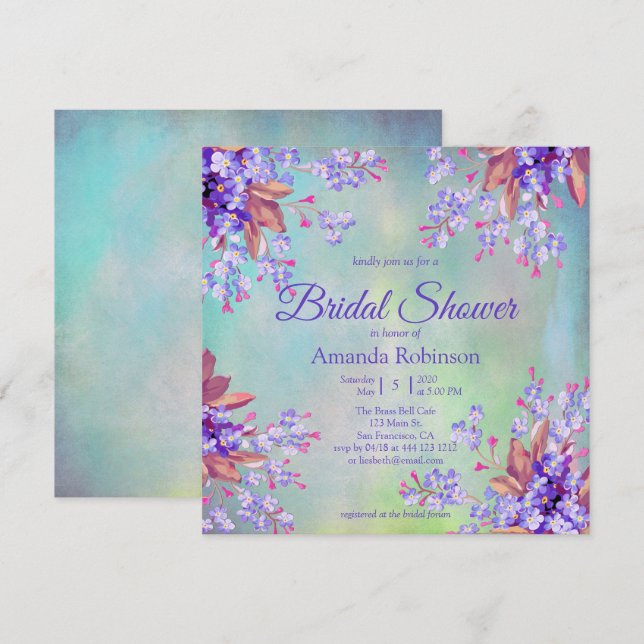 Invitación Lilac Lavender Flor Ducha de novia (Anverso / Reverso)