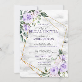 Invitación Lilac Lavender Gold Marble Flor Virtual Ducha