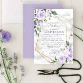 Invitación Lilac Lavender Gold Marble Floral Brillante