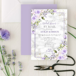 Invitación Lilac Lavender Gold Marble Flower por correo