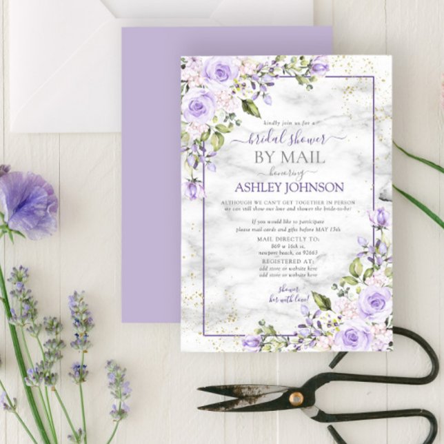 Invitación Lilac Lavender Gold Marble Flower por correo (Subido por el creador)